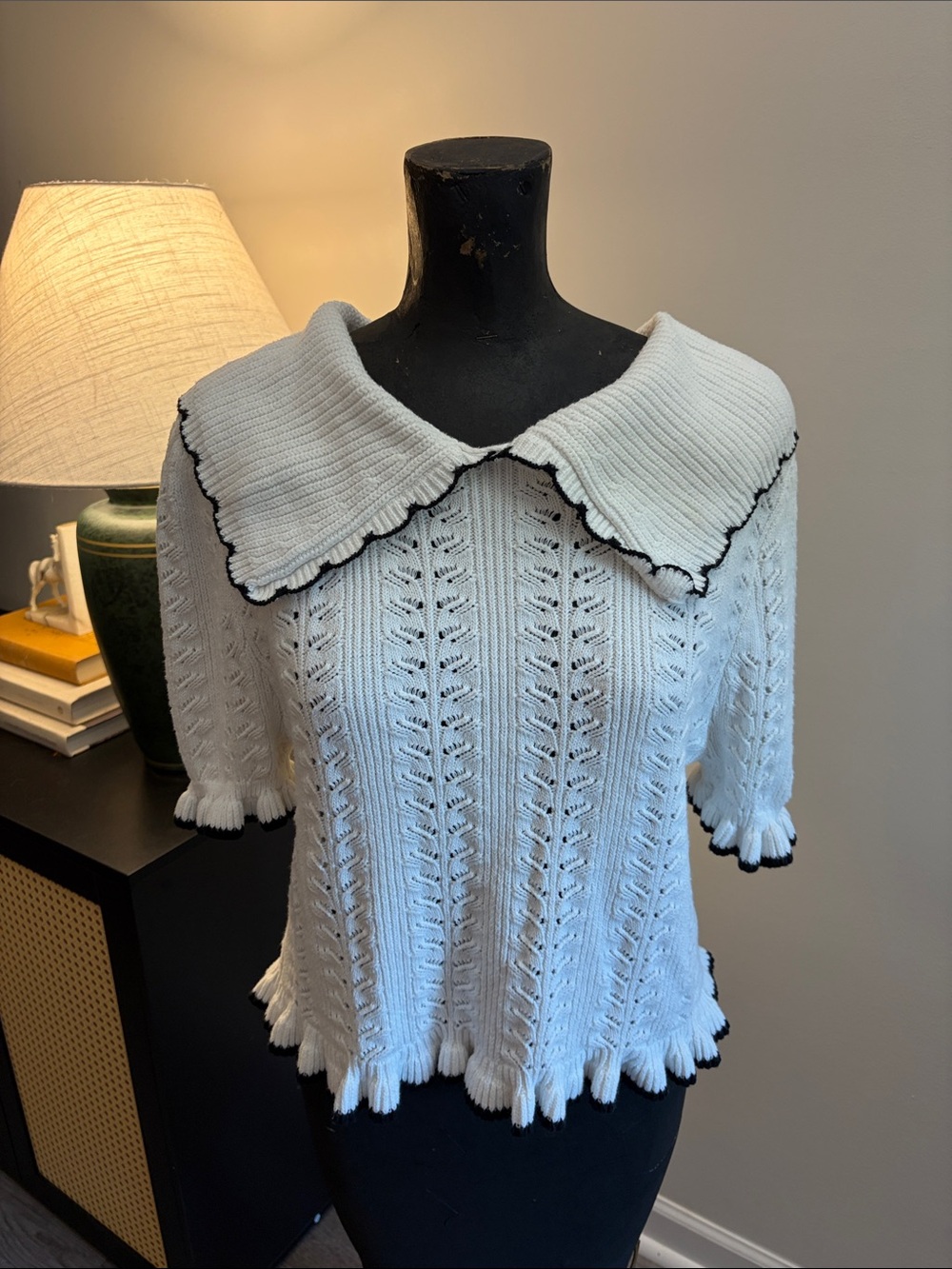 ILLA ILLA Preppy Coquette White Knit Short-Sleeve Top Size M 90% Cotton